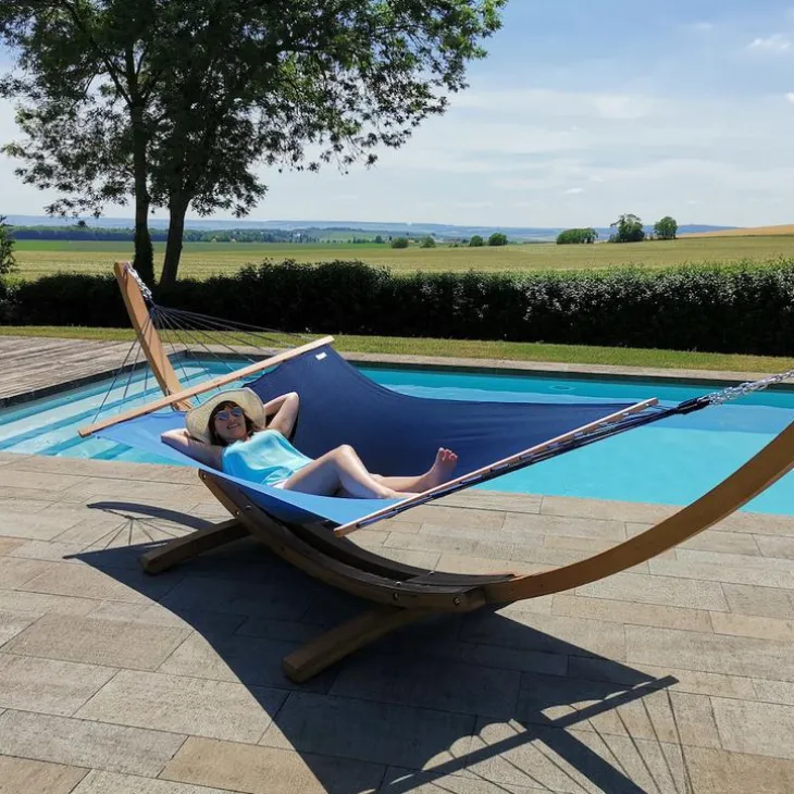 Hamac coloris bleu Caraïbes polypropylène Jobek Hamac Kouple - 350 x 140 cm