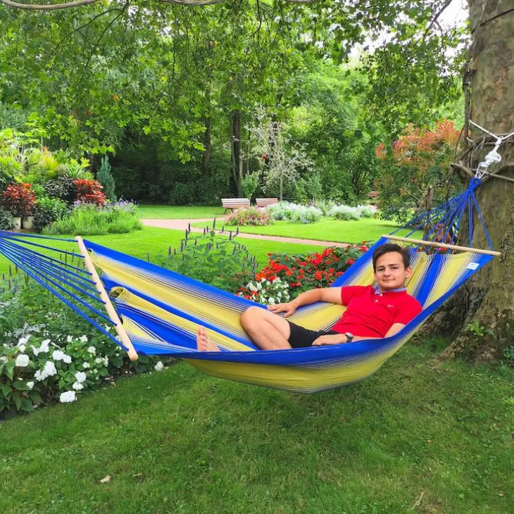 Hamac coloris bleu or certifié FSC® Jobek Hamacs - 300 x 100 cm