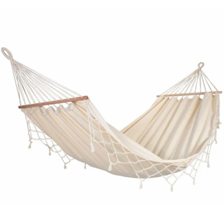 Hamac coloris écru à franges en coton certifié FSC® Jobek Hamac Graphik - 300 x 140 cm