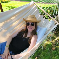 Hamac coloris écru à franges en coton certifié FSC® Jobek Hamac Graphik - 300 x 140 cm