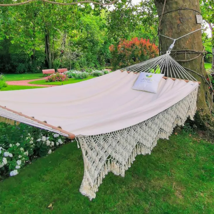 Hamac coloris écru à franges en coton certifié FSC® Jobek Hamac SeleKt - 375 x 170 cm