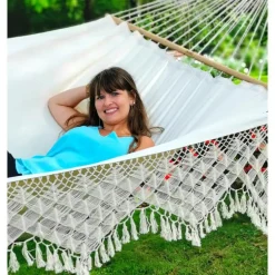 Hamac coloris écru à franges en coton certifié FSC® Jobek Hamac SeleKt - 375 x 170 cm