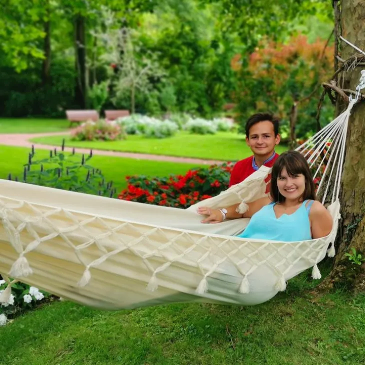 Hamac coloris écru à franges en polypropylène Jobek Hamac Kocon - 340 x 140 cm