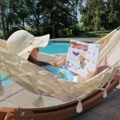 Hamac coloris écru à franges en polypropylène Jobek Hamac Kocon - 340 x 140 cm