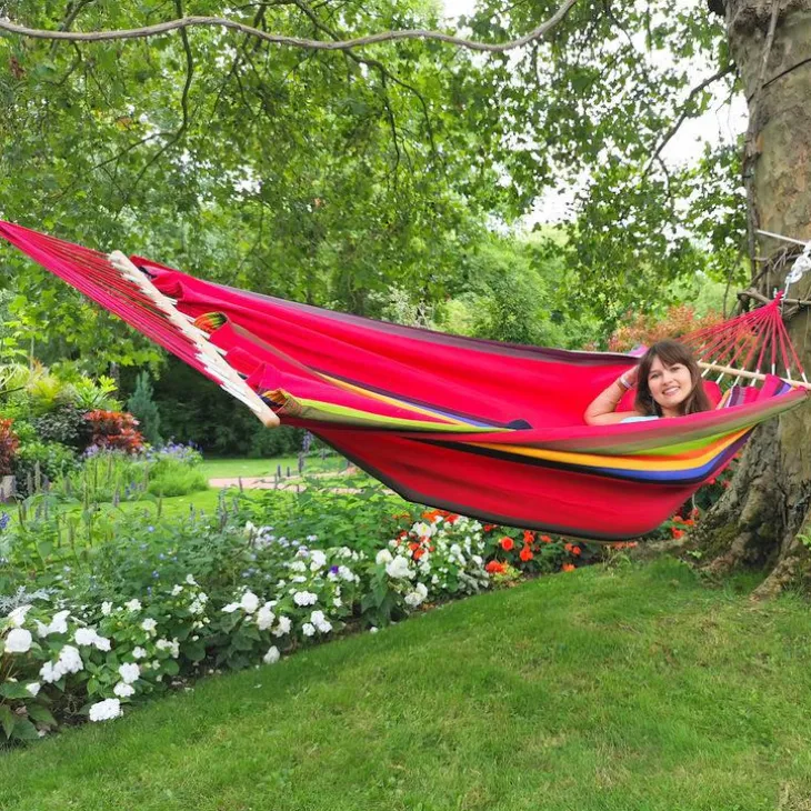 Hamac coloris multicolore Ara Macao en polypropylène Jobek Hamac GraphiK - 300 x 140 cm