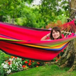 Hamac coloris multicolore Ara Macao en polypropylène Jobek Hamac GraphiK - 300 x 140 cm