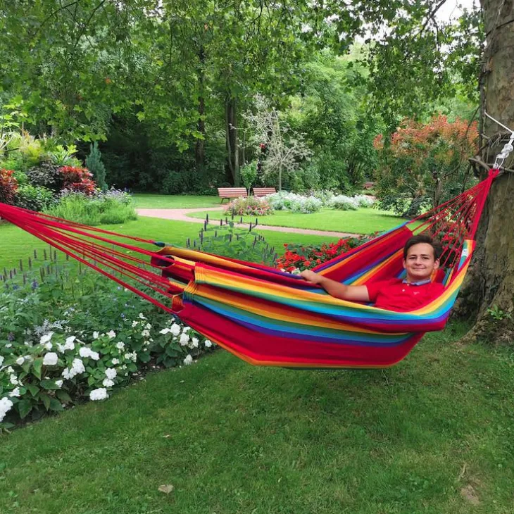 Hamac coloris multicolore Fortaleza en polypropylène Jobek Hamac Kocon - 340 x 140 cm