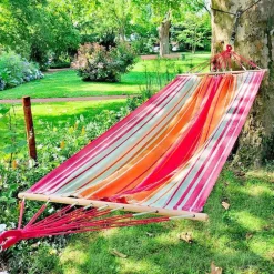 Hamac coloris rouge orange écru certifié FSC® Jobek Hamac Kolor - 300 x 100 cm