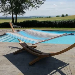 Hamac coloris turquoise anthracite certifié FSC® Jobek Hamac Kouple - 350 x 140 cm