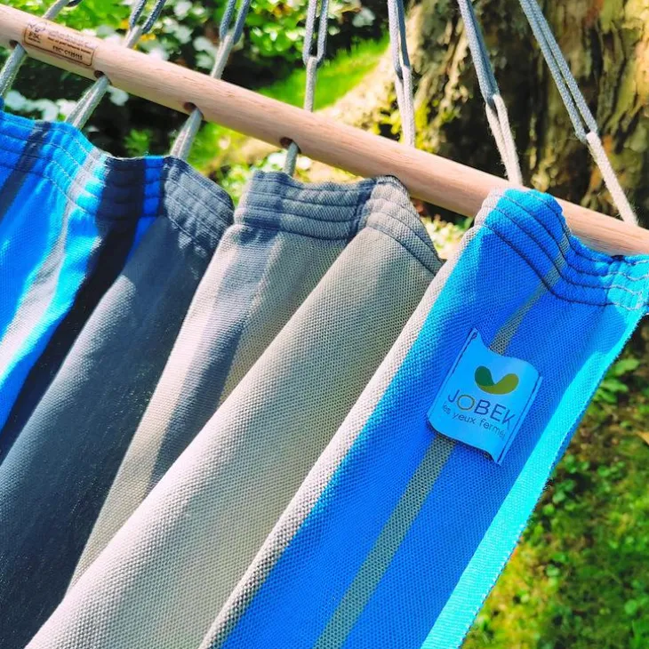 Hamac coloris turquoise anthracite certifié FSC® Jobek Hamac Graphik - 300 x 140 cm