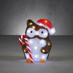 Hibou lumineux 30 LED blanc sur piles - 23 cm