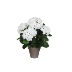 Hortensia blanc fleur artificielle en pot Stan gris H 45 x Ø 45 cm cm