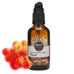 Huile végétale vierge bio Ricin Nature & Vous certifiée COSMOS ORGANIC par Cosmécert selon le référentiel COSMOS - 50 ml