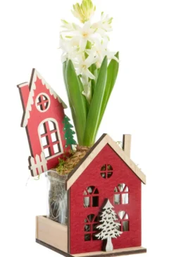 Jacinthe x 1 maison en bois décor rouge - 8,5 x 8,9 cm