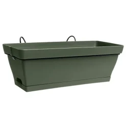Jardinière avec soucoupe clipsée en plastique recyclé vert kaki et support métal Poetic Roméo - 50 cm