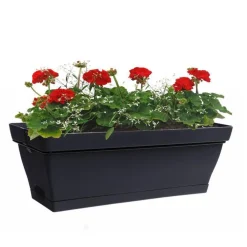 Jardinière en plastique anthracite avec soucoupe clipsée et support Eda Poetic Roméo – 49 x 28 x 19 cm