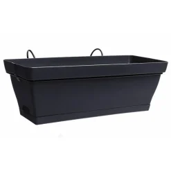 Jardinière en plastique anthracite avec soucoupe clipsée et support Eda Poetic Roméo – 49 x 28 x 19 cm