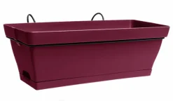 Jardinière en plastique rouge cerise avec soucoupe clipsée et support Poetic Romeo - 49,2 x 28,5 x 18 cm