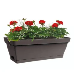 Jardinière en plastique taupe avec soucoupe clipsée et support Eda Poetic Roméo – 49 x 28 x 19 cm