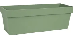 Jardinière toscane Poetic botanic® avec plateau clipsé coloris vert en plastique recyclé 10 L - 50 x 18 x 16,7 cm