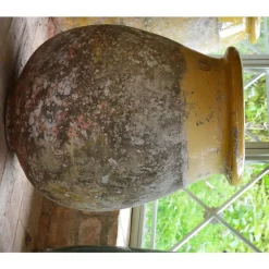 Jarre Biot Goutte patiné avec col émaillé jaune H 70 x Ø 54 cm