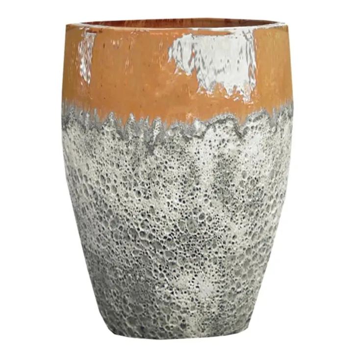 Jarre en grès émaillé gris/jaune miel Decolines Leon - Ø 33 x H 44 cm