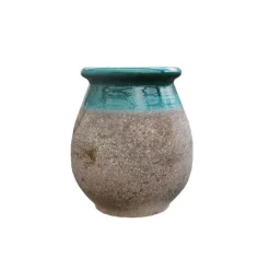 Jarre provençale en terre claire émaillée turquoise Poterie Goicoechea - Ø 29 x H 38 cm
