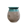 Jarre provençale en terre claire émaillée turquoise Poterie Goicoechea - Ø 38 x H 62 cm