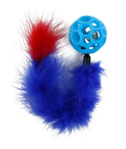 Jouet pour chat balle et queue boa coloris bleu Wouapy - Ø 4,8 cm