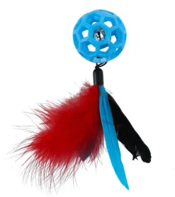 Jouet pour chat balle et queue avec plumes coloris bleu Wouapy - Ø 4,8 cm