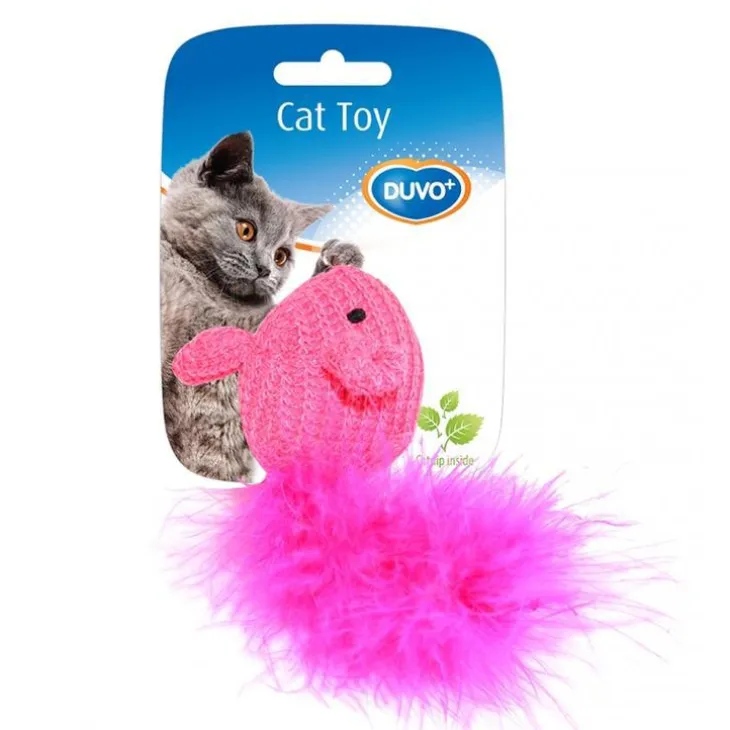 Jouet pour chat coloris rose souris en laine Duvoplus - 10 x 6 x 4 cm
