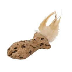 Jouet pour chat poisson en liège avec plume 17x5 cm