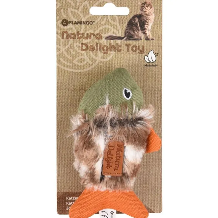 Jouet pour chat vert/orange Flamingo Natura Delight Poisson - 13 cm