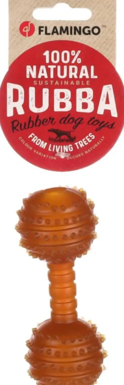 Jouet pour chien en caoutchouc naturel coloris marron haltère avec épines Flamingo Rubba - Taille 12 x 5 x 5 cm