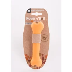 Jouet pour chien os Rubb'N'Roll coloris orange en plastique - 14,5 cm