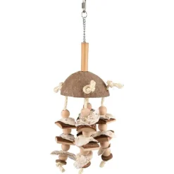 Jouet pour perroquet coloris beige en coco Flamingo Jo Sully Corde et Luffa – 47 cm