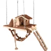 Jouet pour rongeur en bois maison avec pont suspendu Flamingo Pure Home Milly – 21,5 x 21,5 x 24,5 cm