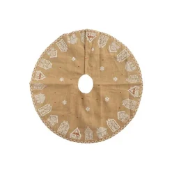 Jupe de sapin en jute beige décor maisons blanches - Ø 120 cm