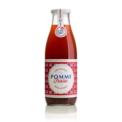 Jus de pomme fraise bio. La bouteille de 75 cl