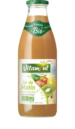Jus du Matin pomme kiwi citron Bio en bouteille de verre Vitamont - 1 litre