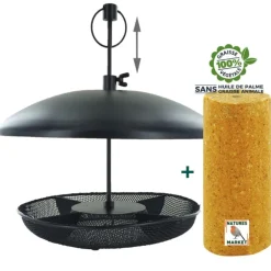 Kit de mangeoire à volonté noir en métal et cylindre Ø 25,5 x 25,5 cm