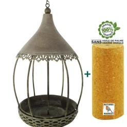 Kit de mangeoire carrousel gris en métal et cylindre Ø 20 x 32 cm