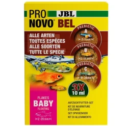 Kit de nourriture d’élevage pour alevins de poissons d'aquarium vivipares JBL Pronovo Bel Flakes Baby - 3 x 10 ml