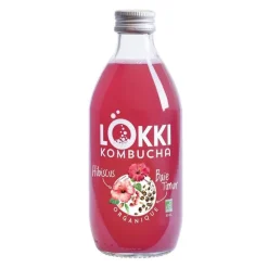 Kombucha Hibiscus et baie de Timur en bouteille en verre de 33 cl