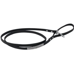 Laisse pour chien noire simili cuir Strass Petmini Wouapy – 10 mm x 1,2 m