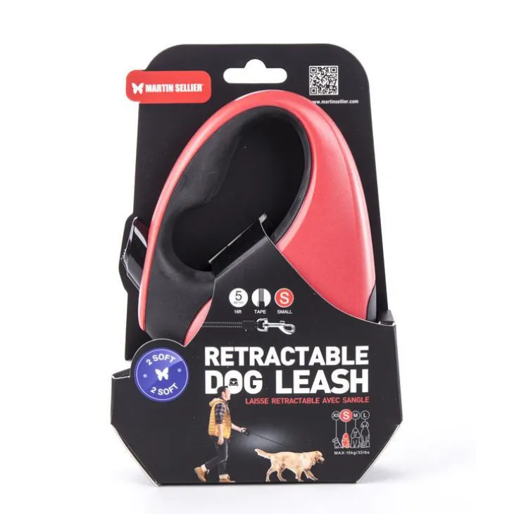 Laisse rétractable 2 Soft sangle coloris noir et rouge - S