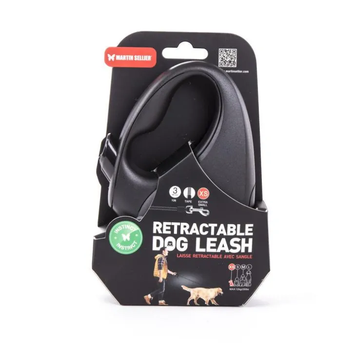 Laisse sangle avec enrouleur Instinct noire XS 3 m