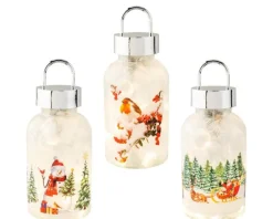 Lampe de table en verre avec décor de Noël rouge et vert à micro LED blanc chaud  - Ø 10 x H 23,15 cm