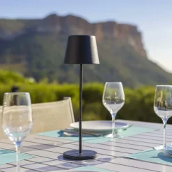 Lampe de table touch sans fil en aluminium noir Kelly Black - Ø 10 x H 38 cm