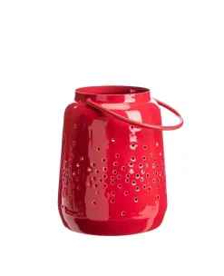 Lanterne ajourée pois coloris rouge en métal - 11 x 11 x 14 cm